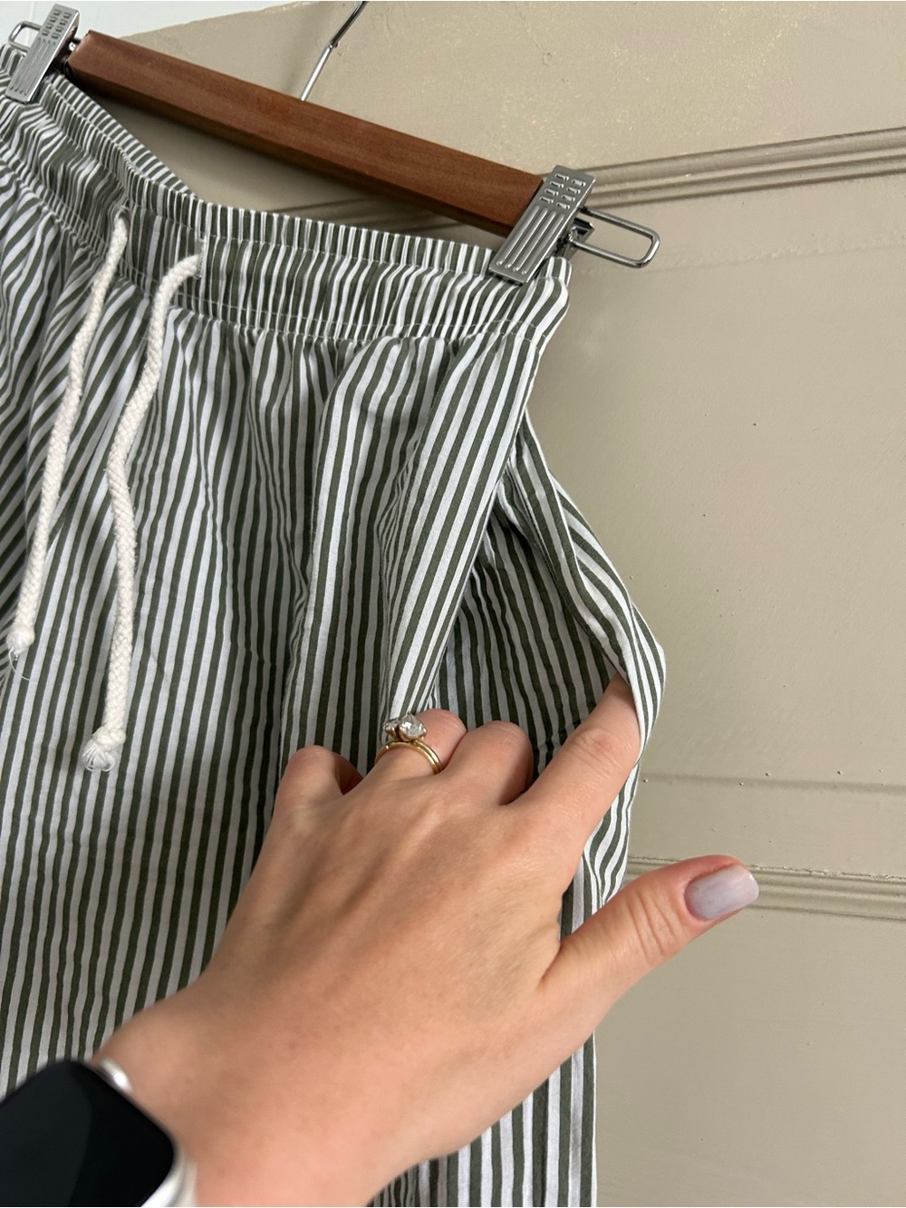Donni The Pop Cotton Wide Leg Pants | Small | Rosemary Green Stripe - Picture 6 of 8
